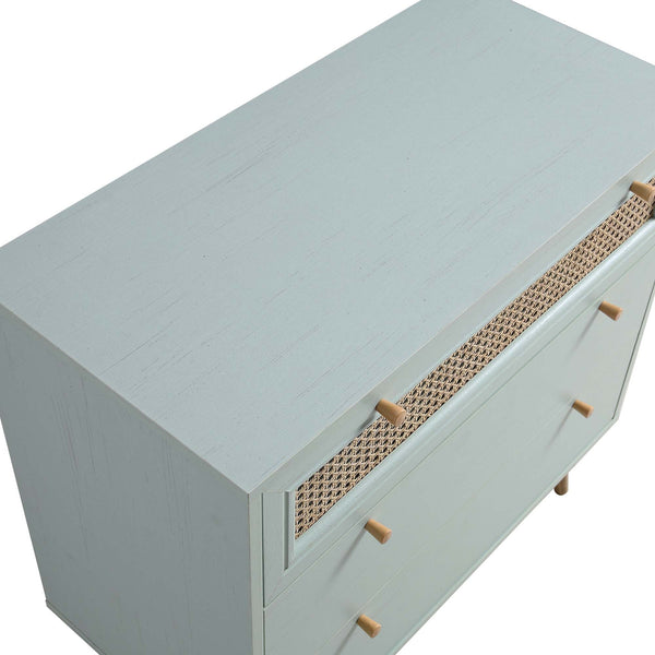 Anya Woven Rattan 3 Drawer Dresser in Mint