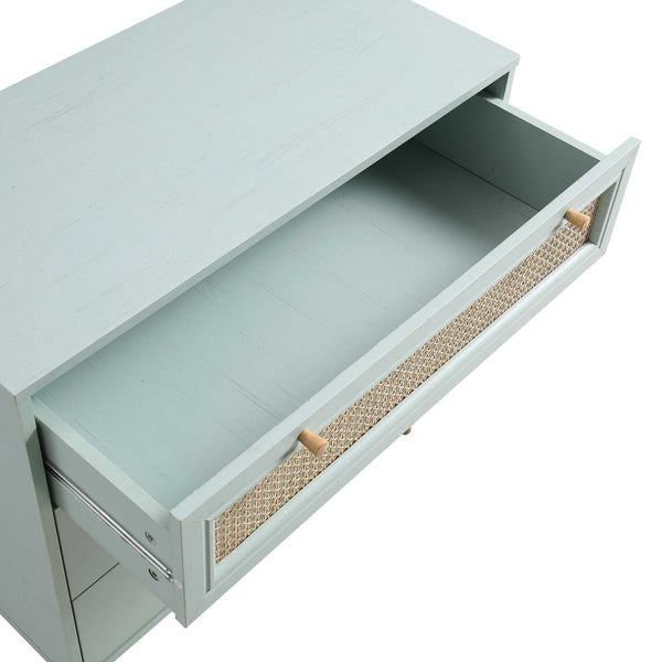 Anya Woven Rattan 3 Drawer Dresser in Mint