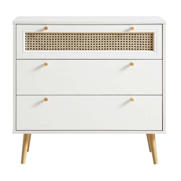 Anya Woven Rattan 3 Drawer Dresser in White