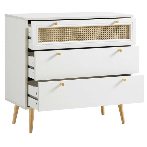 Anya Woven Rattan 3 Drawer Dresser in White