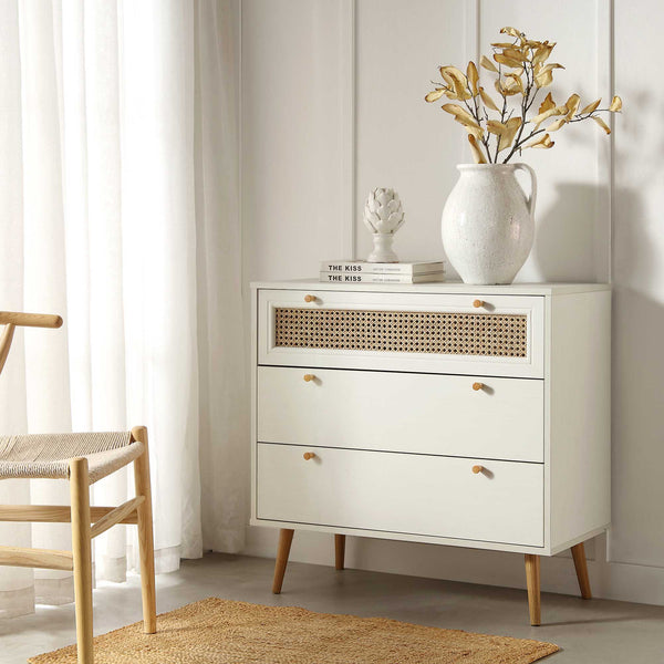 white 3 drawer dresser Anya Woven Rattan 3 Drawer Dresser in White