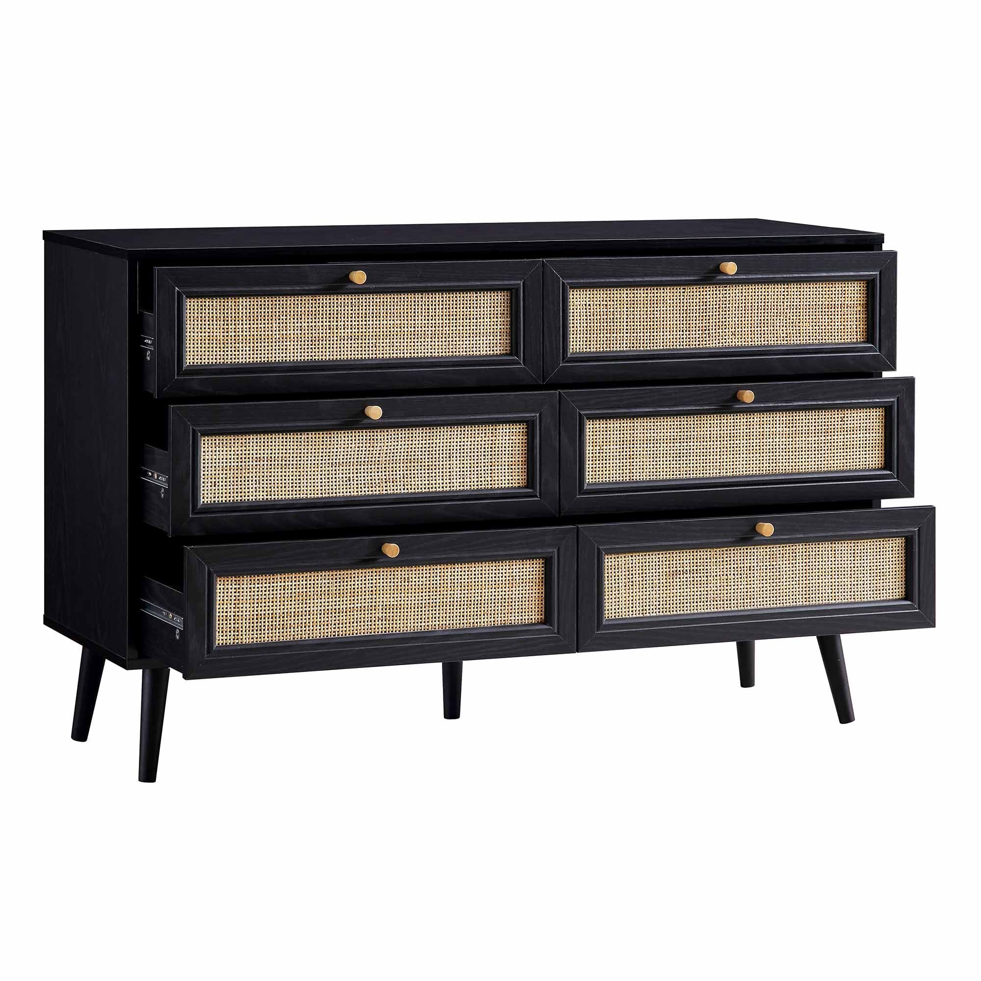 Frances Woven Rattan 6 Drawer Dresser, Black | daals.com Frances Woven Rattan 6 Drawer Dresser, Black | daals.com