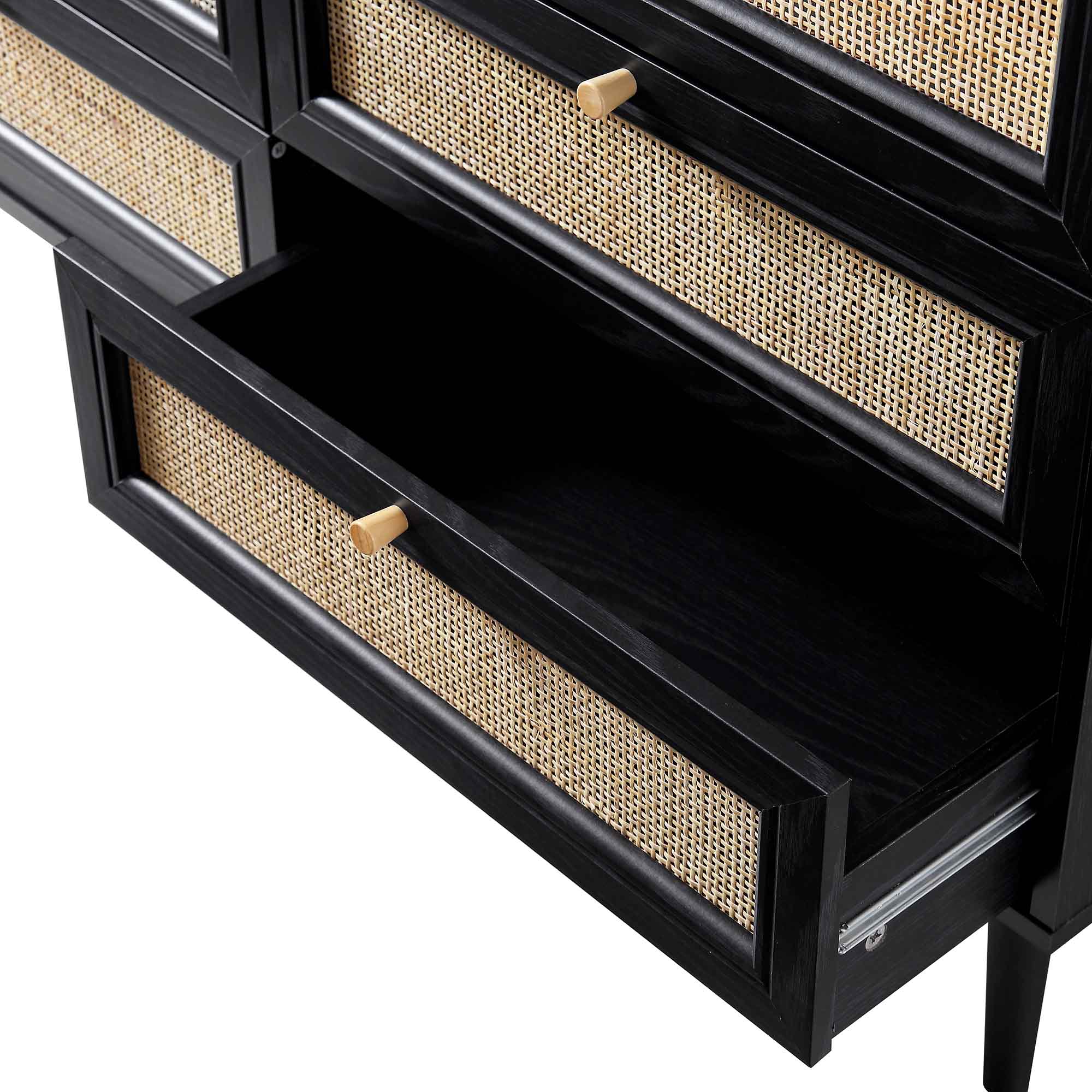 Frances Woven Rattan 6 Drawer Dresser, Black | daals.com Frances Woven Rattan 6 Drawer Dresser, Black | daals.com