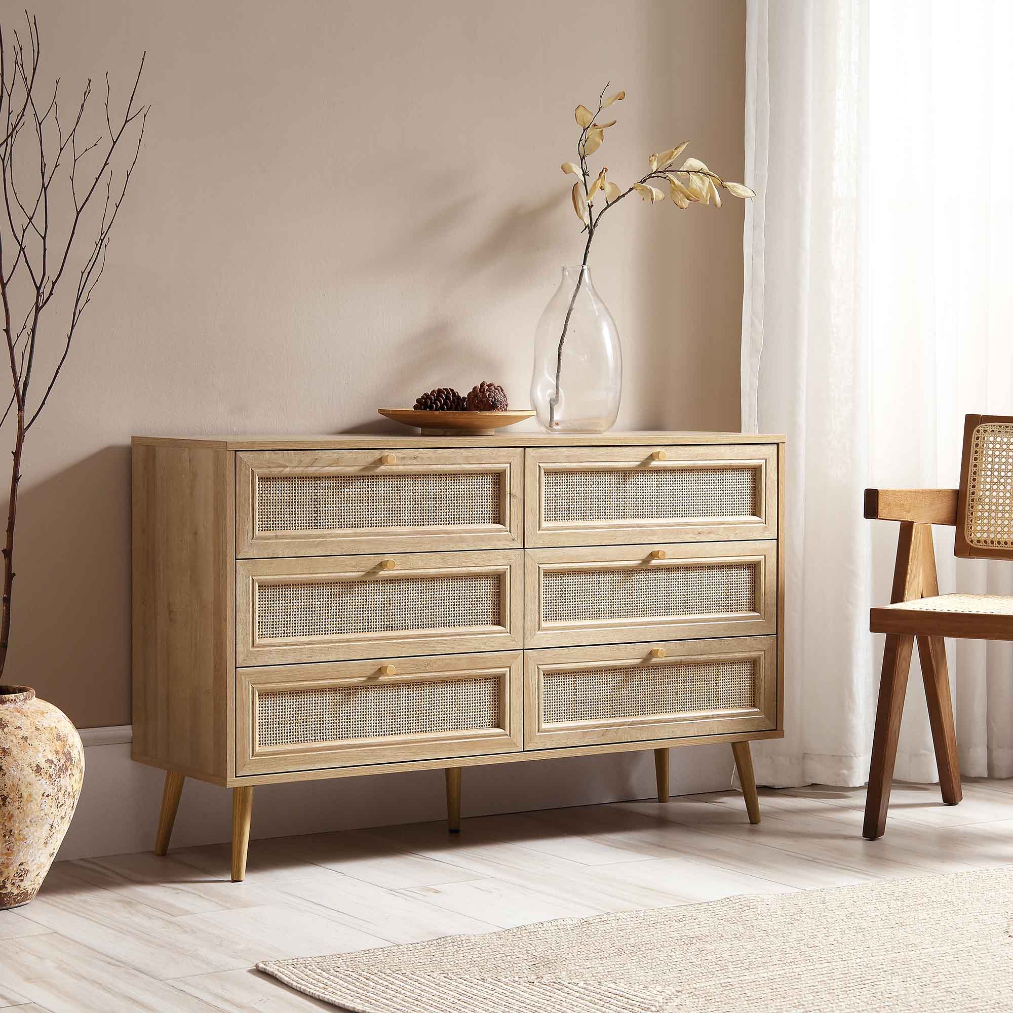 Frances Woven Rattan 6 Drawer Dresser, Natural - daals - Chest of Drawers Frances Woven Rattan 6 Drawer Dresser, Natural - daals - Chest of Drawers