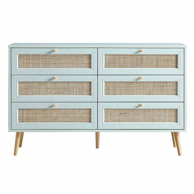 Frances Woven Rattan 6 Drawer Dresser, Mint | daals.com