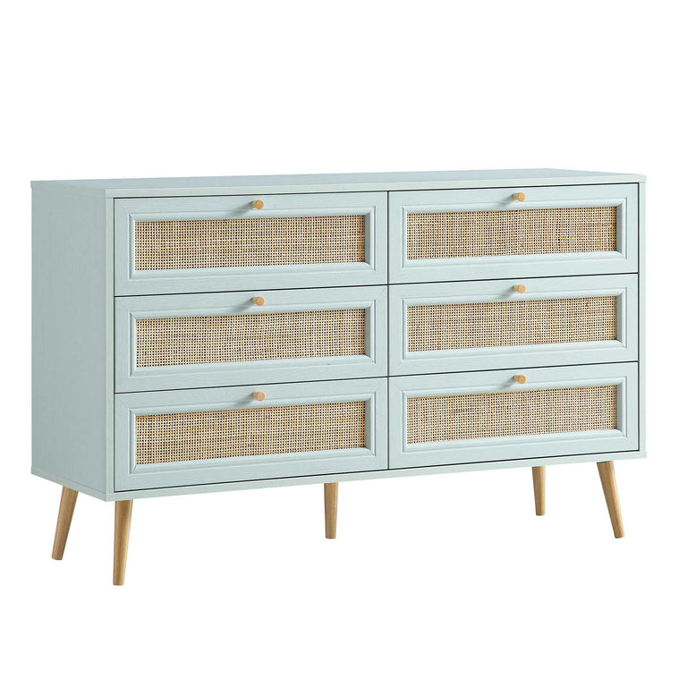 Frances Woven Rattan 6 Drawer Dresser, Mint | daals.com