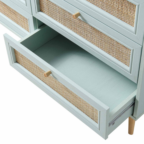 Frances Woven Rattan 6 Drawer Dresser, Mint