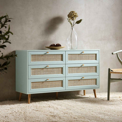 Frances Woven Rattan 6 Drawer Dresser, Mint