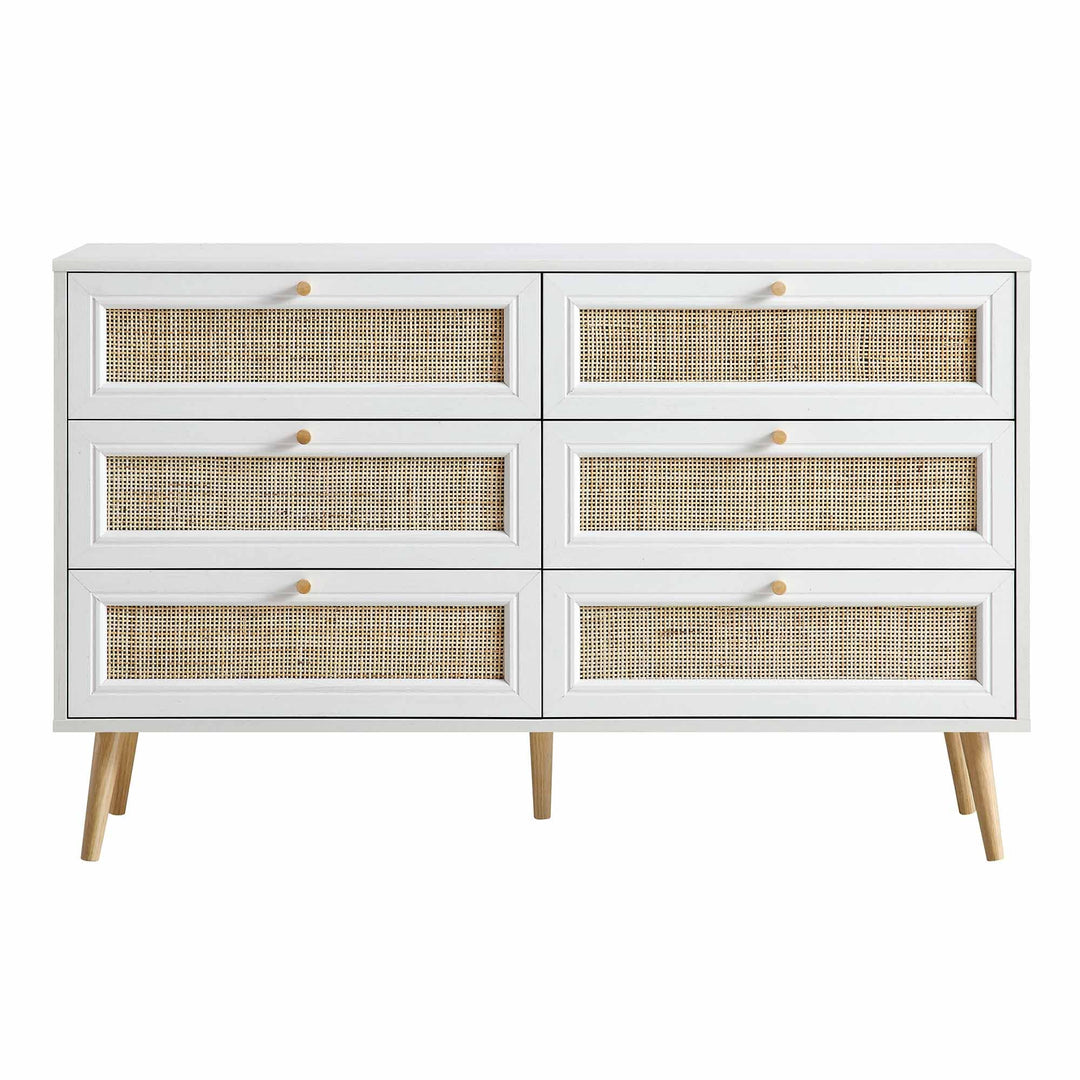 Frances Woven Rattan 6 Drawer Dresser, White | daals.com