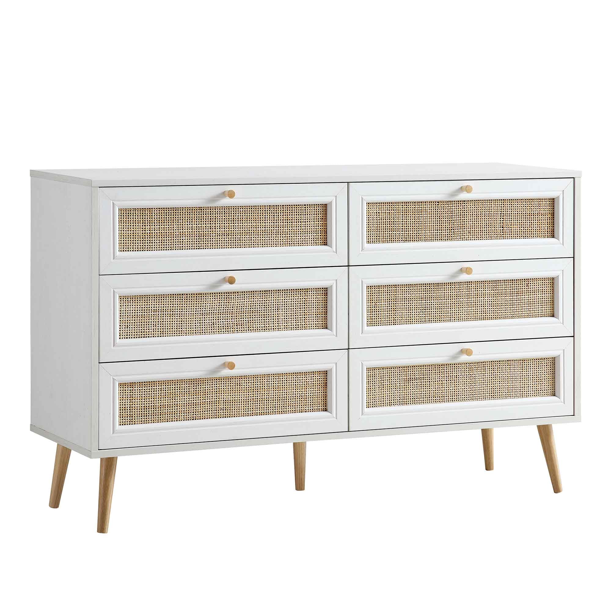 Frances Woven Rattan 6 Drawer Dresser, White - daals - Chest of Drawers Frances Woven Rattan 6 Drawer Dresser, White - daals - Chest of Drawers