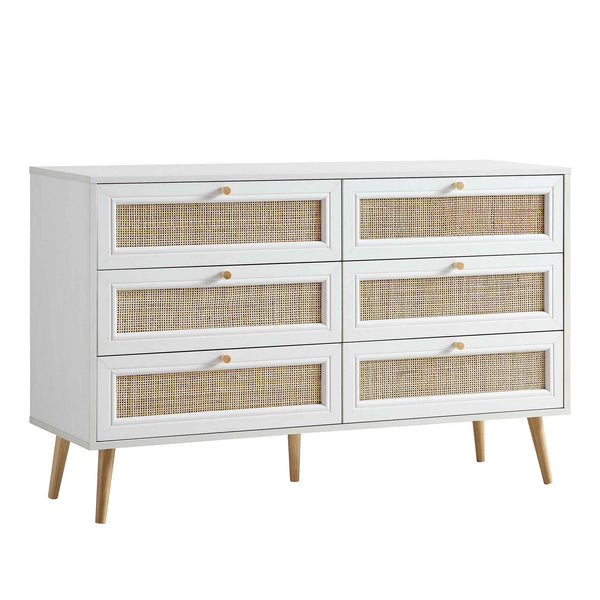 Frances Woven Rattan 6 Drawer Dresser, White