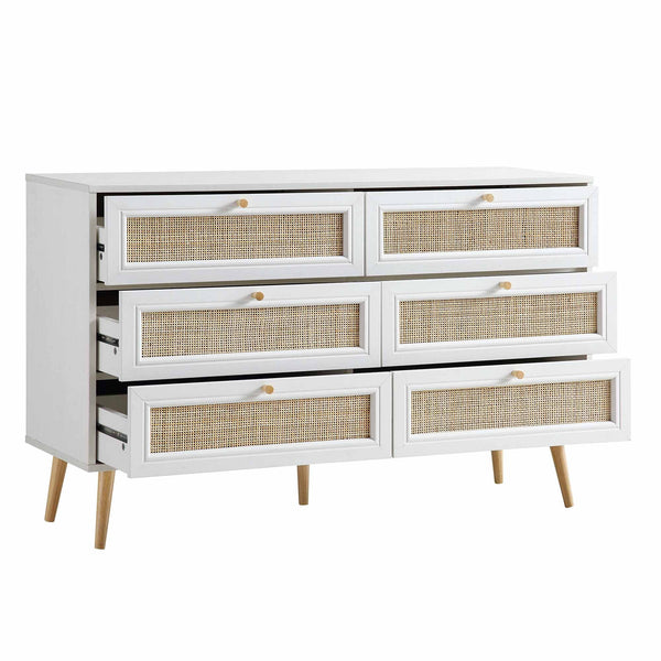 Frances Woven Rattan 6 Drawer Dresser, White