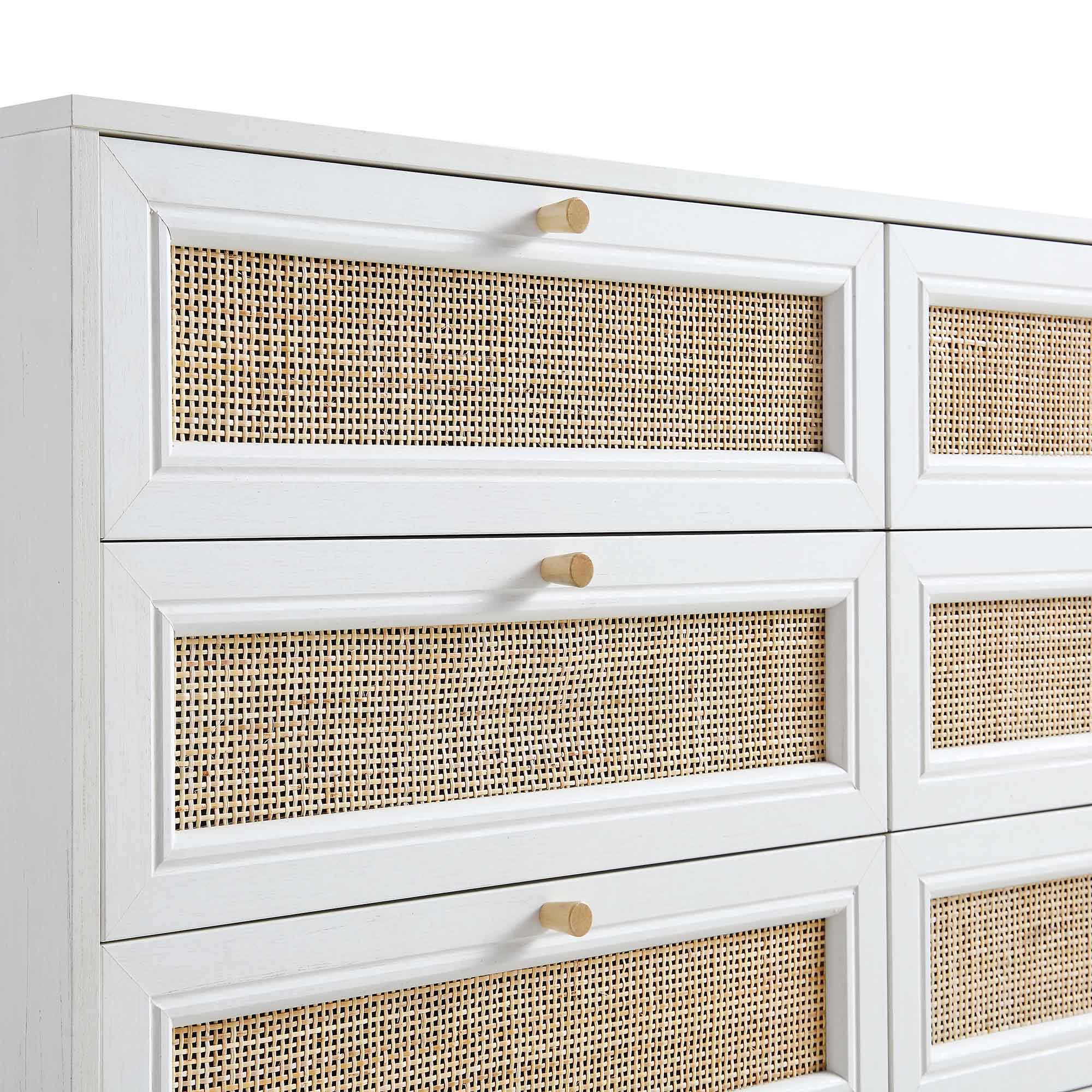 Frances Woven Rattan 6 Drawer Dresser, White - daals - Chest of Drawers Frances Woven Rattan 6 Drawer Dresser, White - daals - Chest of Drawers