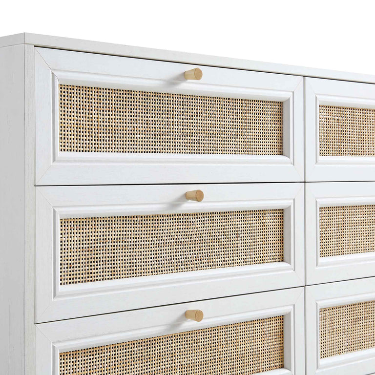Frances Woven Rattan 6 Drawer Dresser, White | daals.com