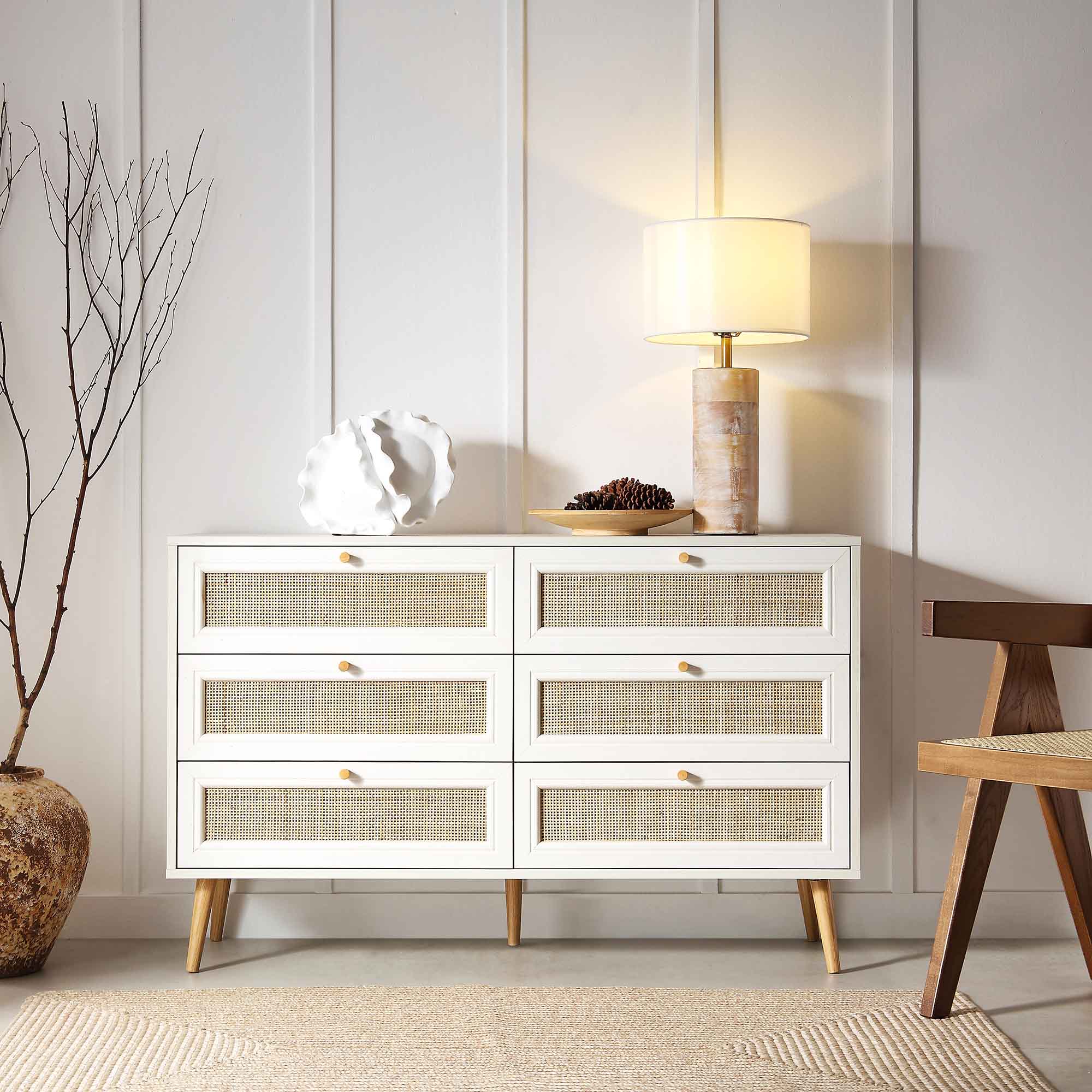 Frances Woven Rattan 6 Drawer Dresser, White | daals.com Frances Woven Rattan 6 Drawer Dresser, White | daals.com