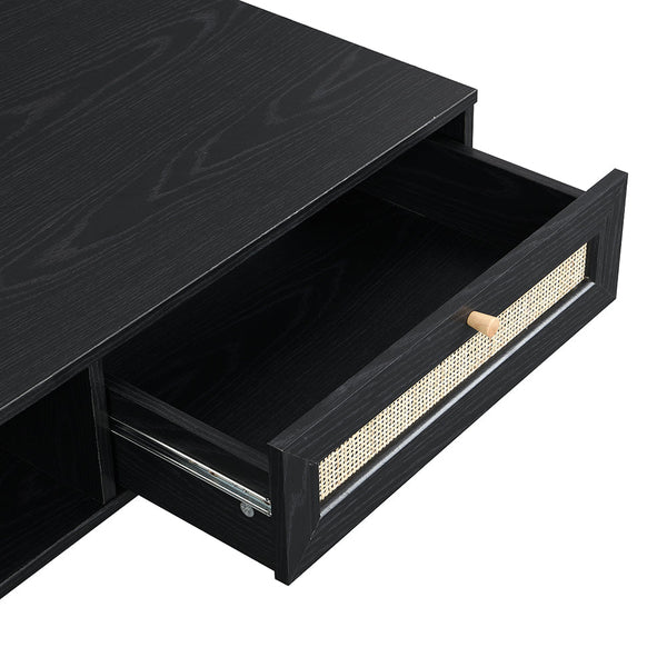 Frances Woven Rattan Wooden Coffee Table in Black