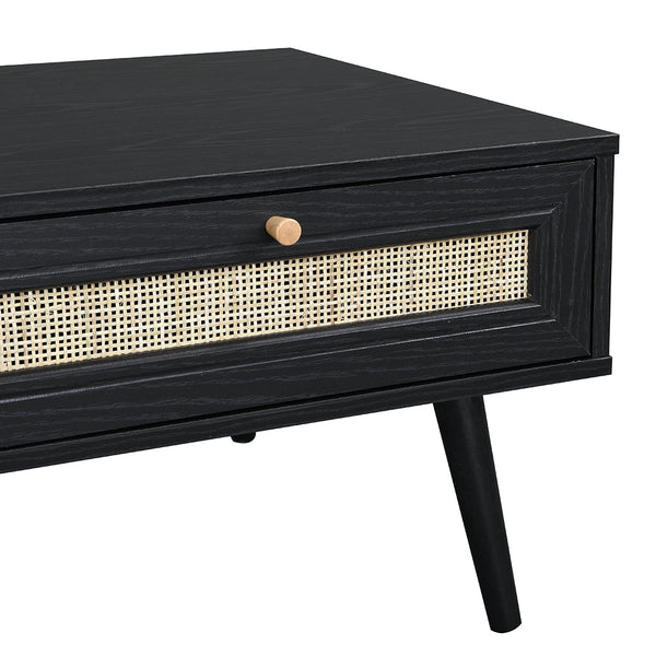 Frances Woven Rattan Wooden Coffee Table in Black