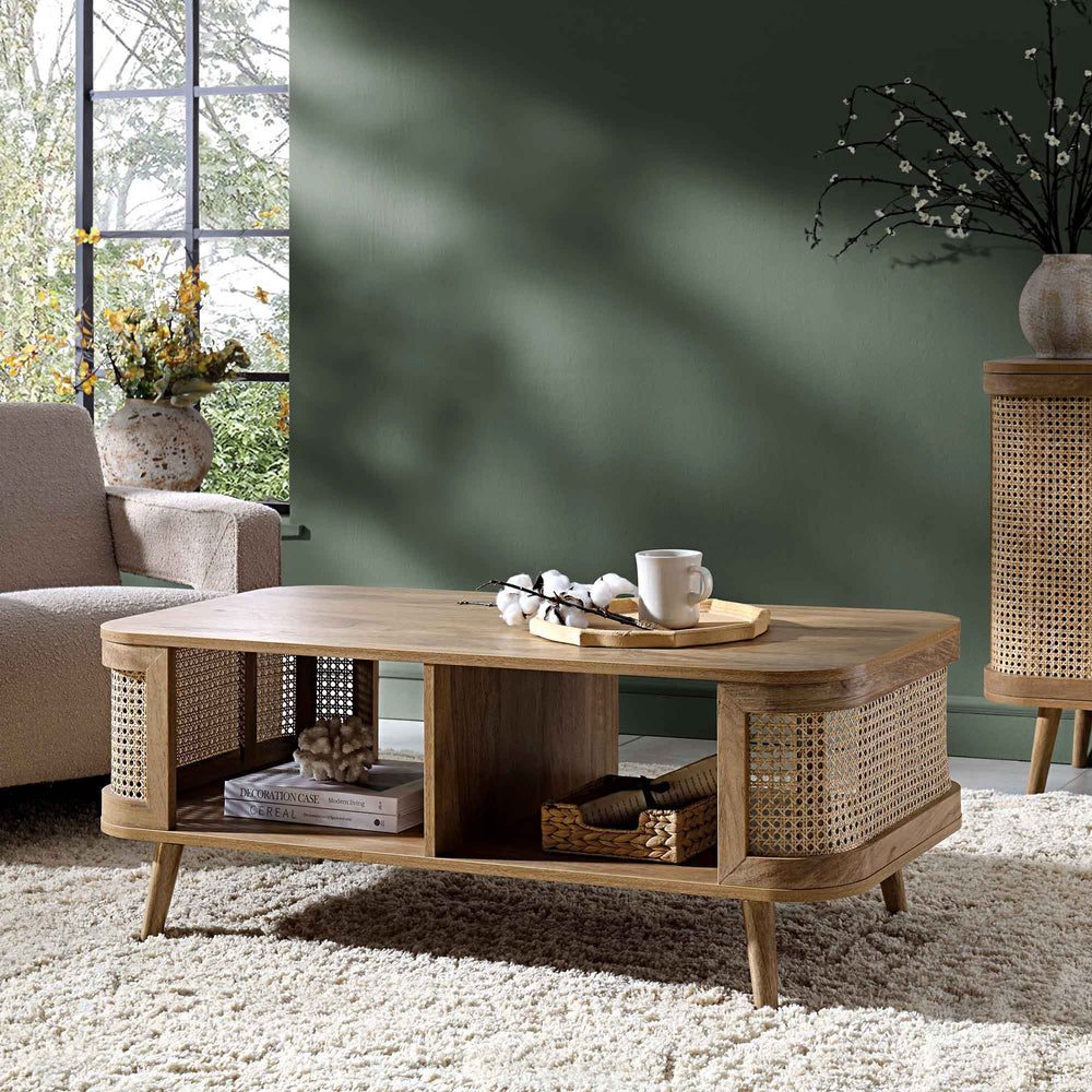 Izzy Curved Rattan Coffee Table, Natural | daals.com