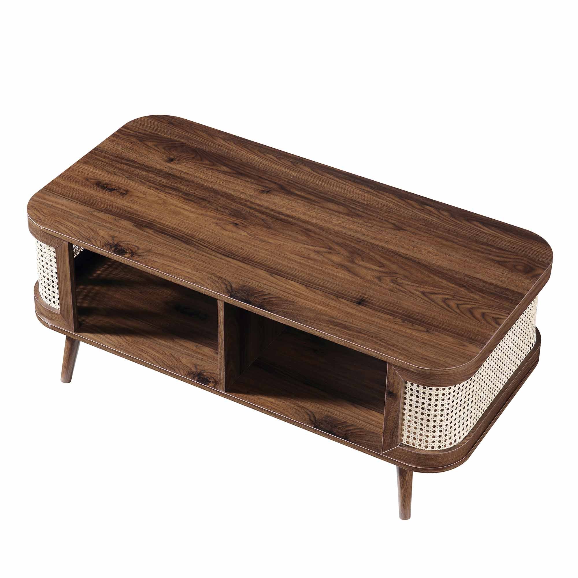Lanut Rattan Izzy Curved Rattan Coffee Table, Walnut | daals.com