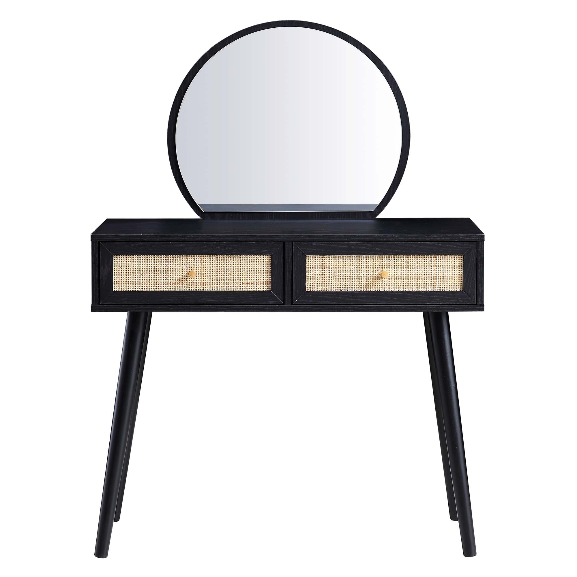 Frances Woven Rattan Vanity Table with Mirror, Black - daals Frances Woven Rattan Vanity Table with Mirror, Black - daals