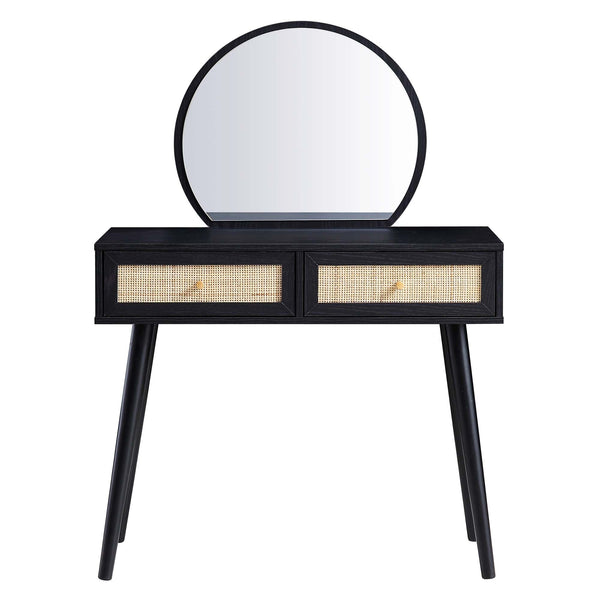 Frances Woven Rattan Vanity Table with Mirror, Black