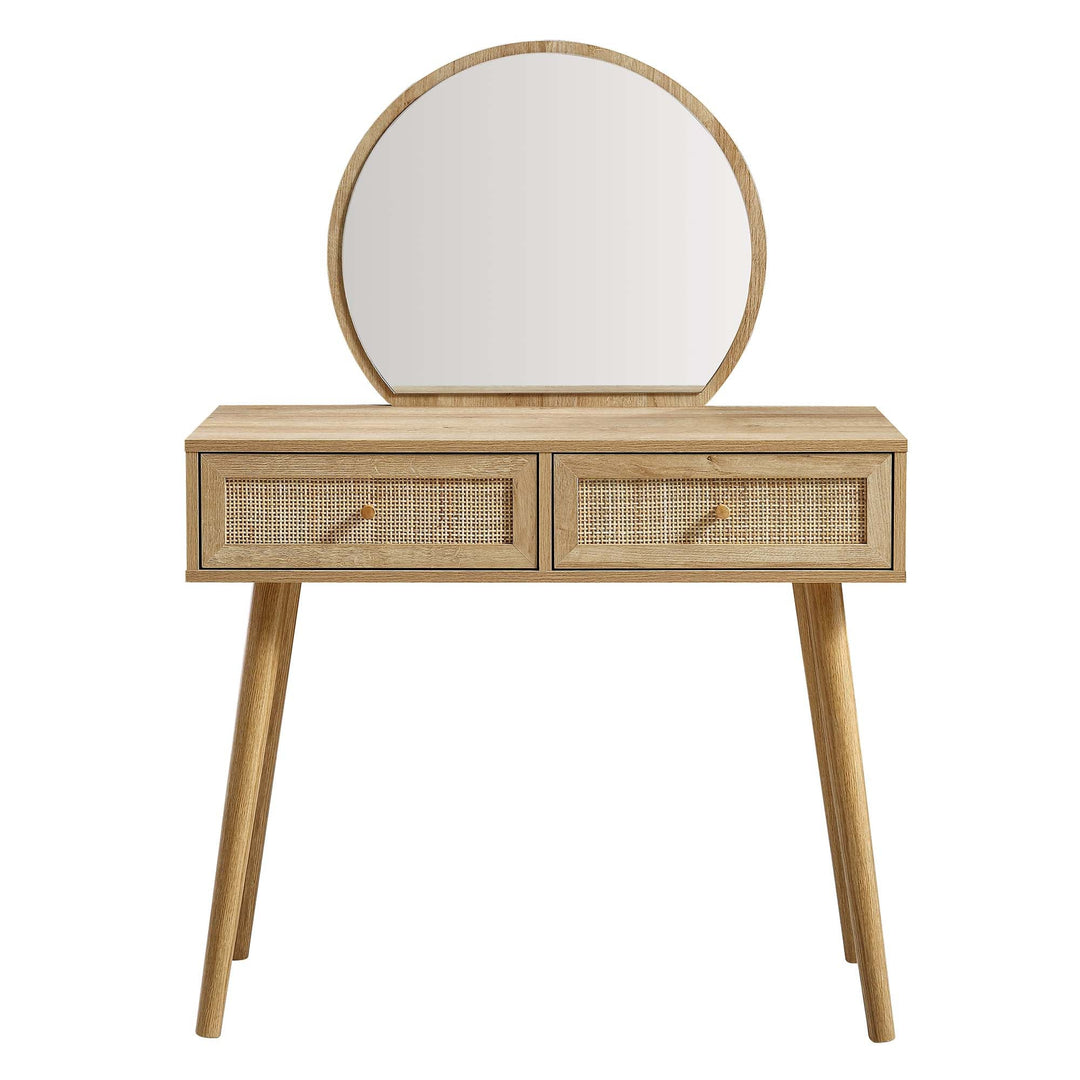 Frances Woven Rattan Vanity Table with Mirror, Natural | daals.com
