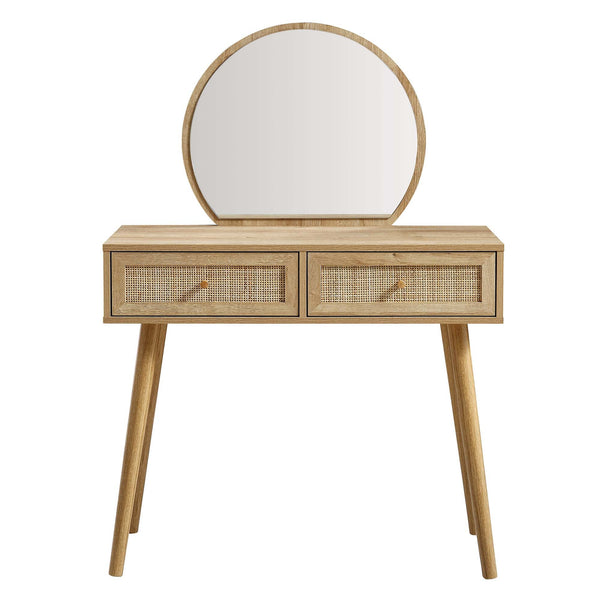 Frances Woven Rattan Vanity Table with Mirror, Natural