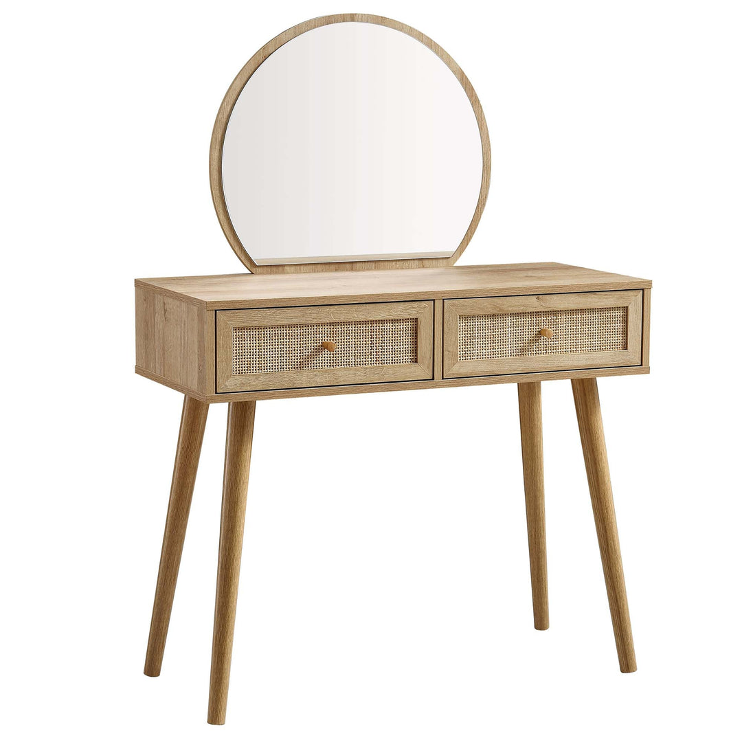 Vanity Bench Rattan Frances Woven Rattan Vanity Table with Mirror, Natural | daals.com