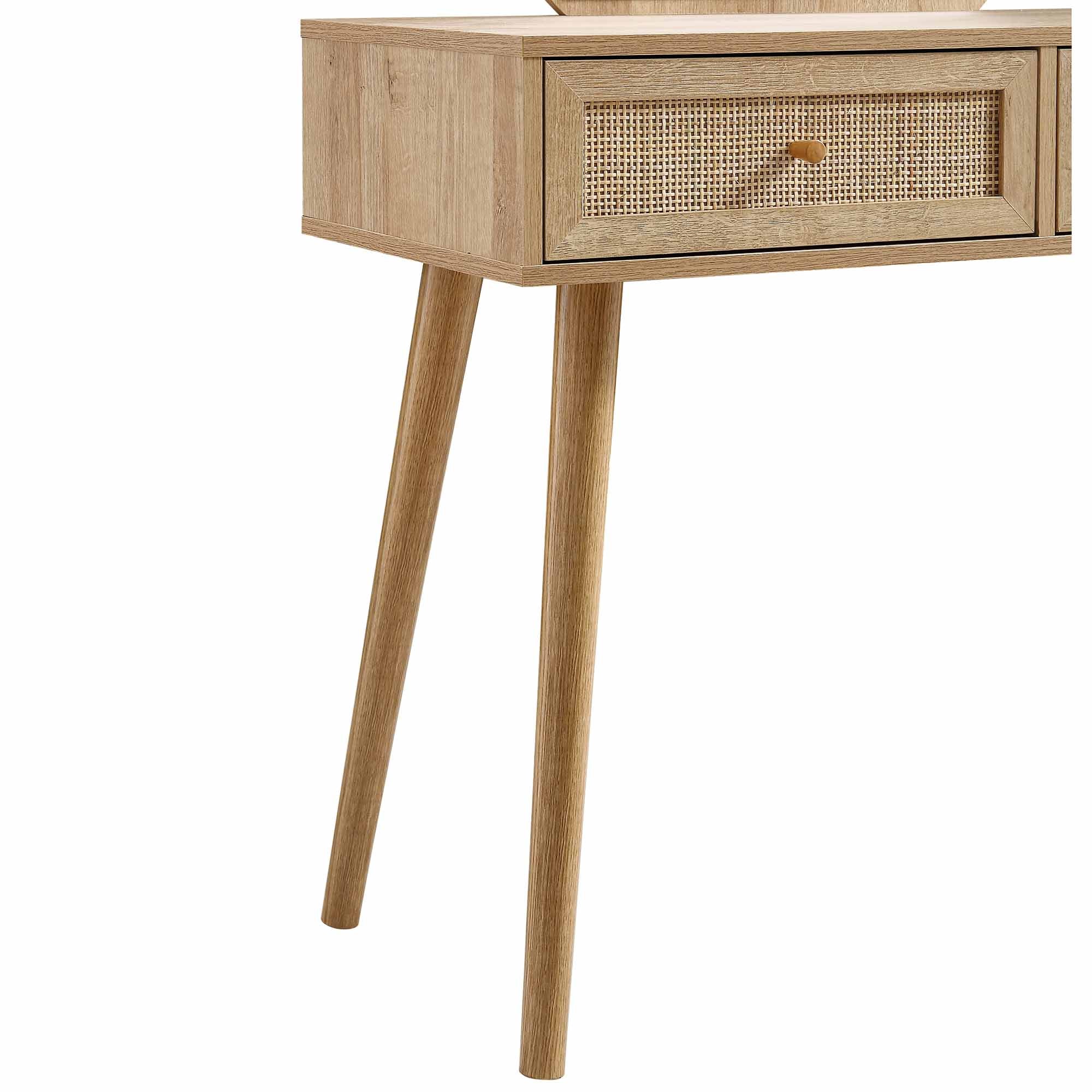 Vanity Bench Rattan Frances Woven Rattan Vanity Table with Mirror, Natural | daals.com
