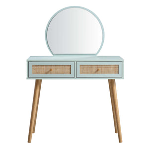Frances Woven Rattan Vanity Table with Mirror, Mint