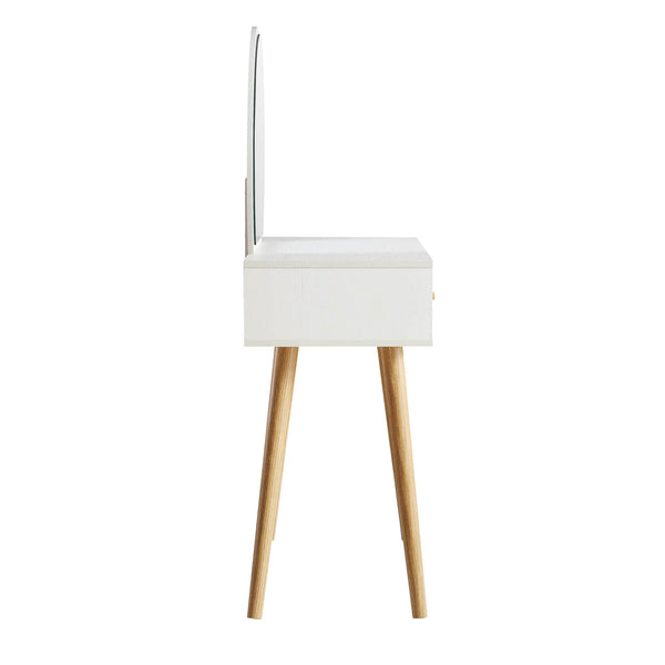 Frances Woven Rattan Vanity Table with Mirror, White