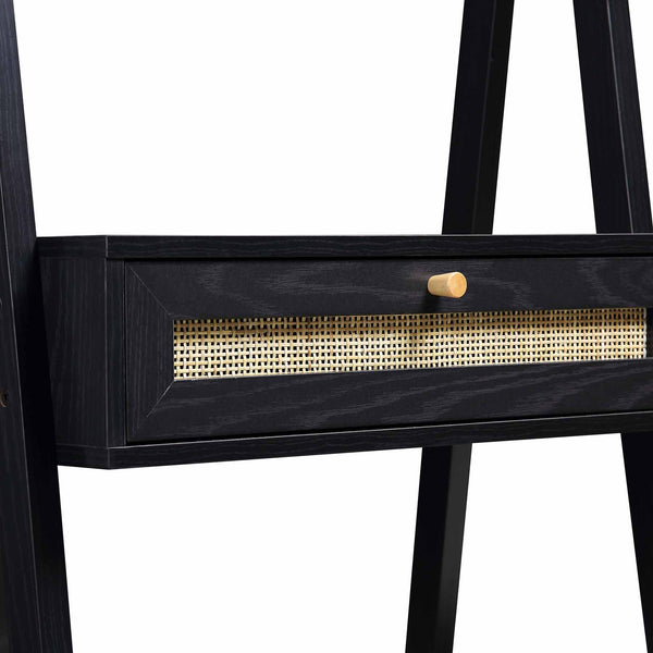 Frances Woven Rattan Standing Vanity Table with Mirror, Black