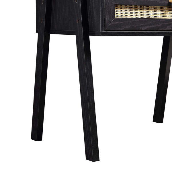 Frances Woven Rattan Standing Vanity Table with Mirror, Black