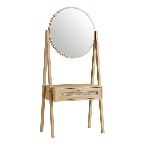 Frances Woven Rattan Standing Vanity Table with Mirror, Natural