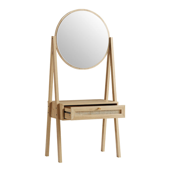 Frances Woven Rattan Standing Vanity Table with Mirror, Natural