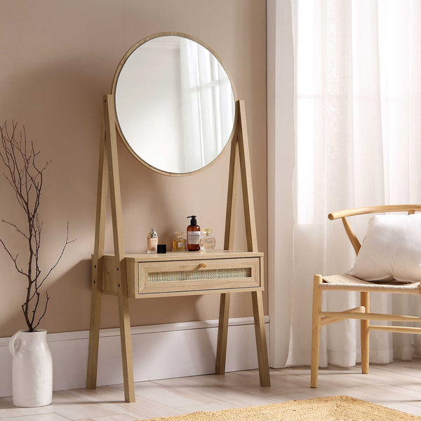 dressing table vanity Frances Woven Rattan Standing Vanity Table with Mirror, Natural