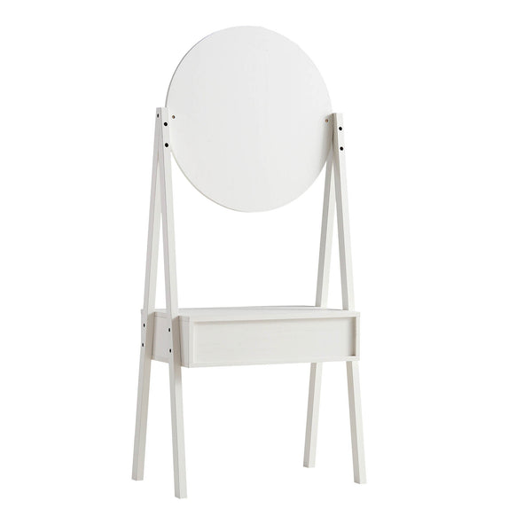 Frances Woven Rattan Standing Vanity Table with Mirror, White