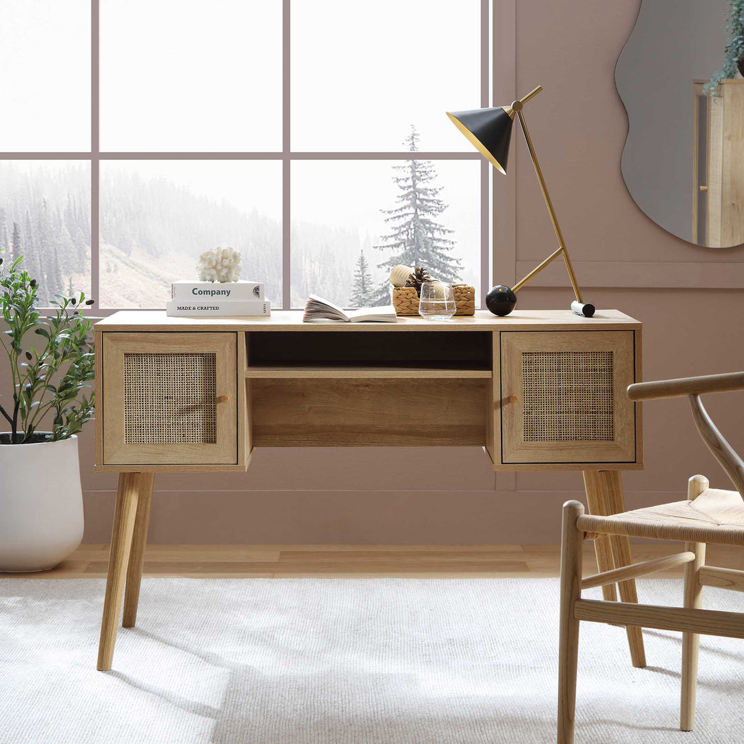 Frances Woven Rattan 2-Door Desk, Natural | daals.com