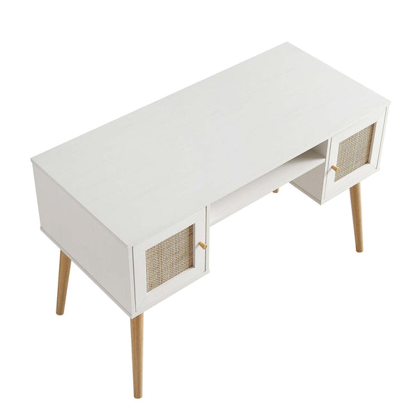 Frances Woven Rattan 2-Door Desk, White