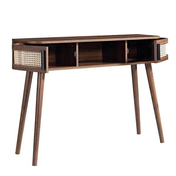 Izzy Curved Rattan 2-Door Table, Walnut