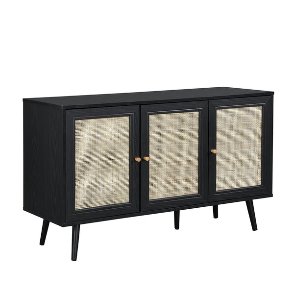 Frances Woven Rattan 3-Door Sideboard in Black