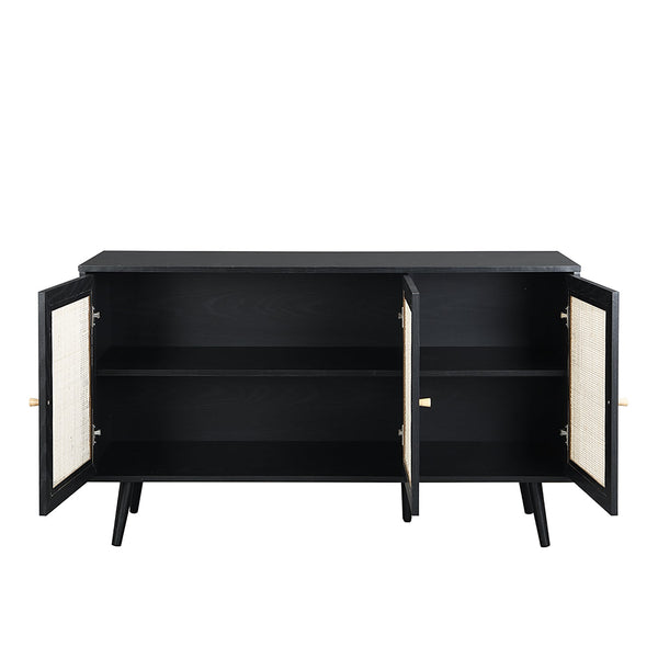 Frances Woven Rattan 3-Door Sideboard in Black