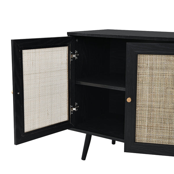 Frances Woven Rattan 3-Door Sideboard in Black