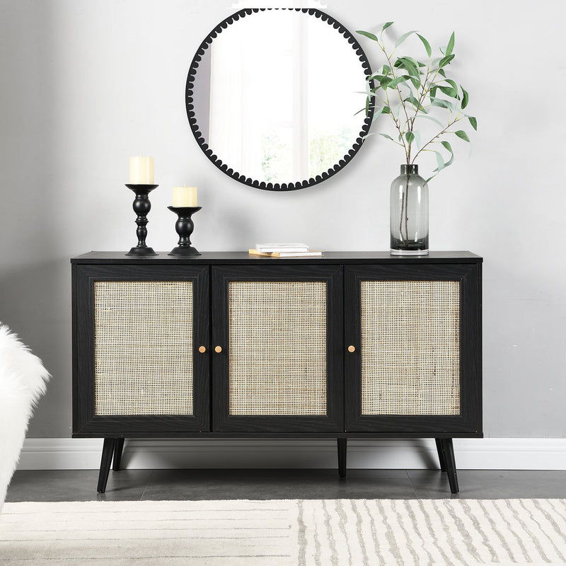 Frances Woven Rattan 3-Door Sideboard in Black