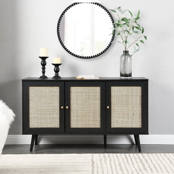 Frances Woven Rattan 3-Door Sideboard in Black