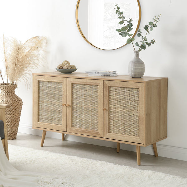 Frances Woven Rattan 3-Door Sideboard, Natural | daals.com
