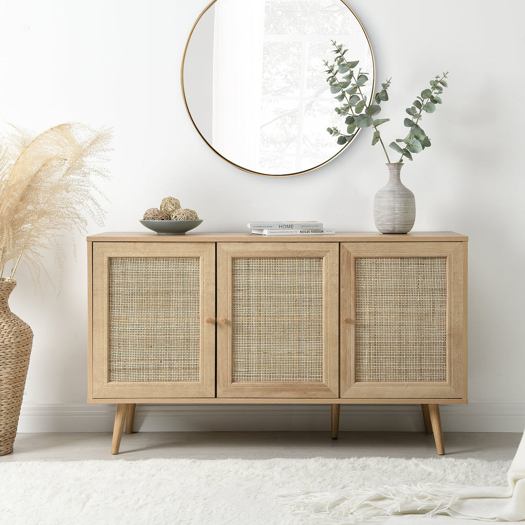 Frances Woven Rattan 3-Door Sideboard, Natural | daals.com