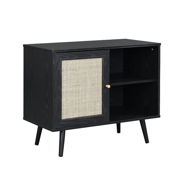 Frances Woven Rattan 1-Door Cabinet in Black