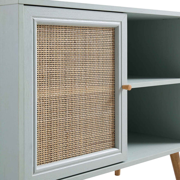 Frances Woven Rattan 1-Door Cabinet in Mint
