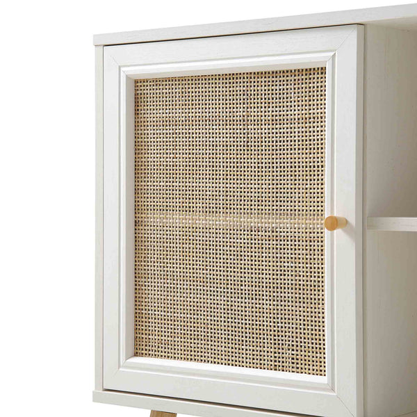 Frances Woven Rattan 1-Door Cabinet in White